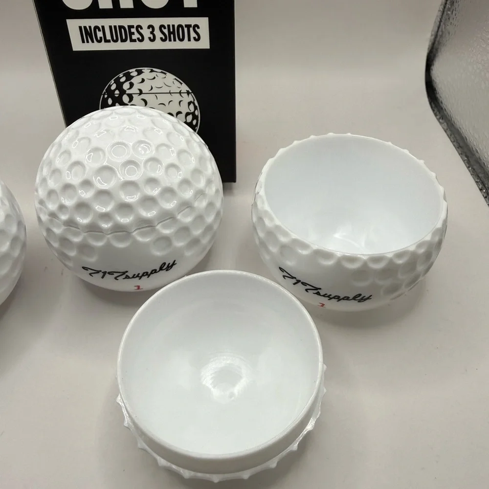 717 Supply (3) Golf Ball Shot Glasses Sealable Snap-on Cap Holds 1.5 ounce rare